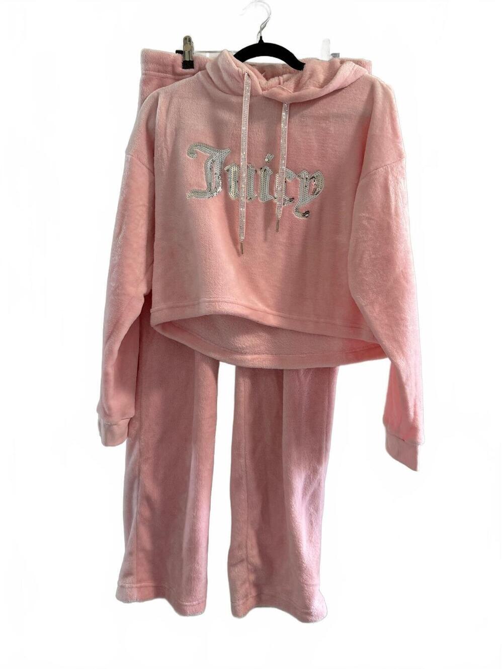 Juicy Couture Pink Velour Hoodie & Pants 2 Piece Lounge Set Women’s size large